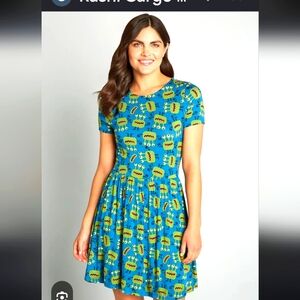 Retro ModCloth Monsters Womens Dress M Blue Martians Y2k Aliens